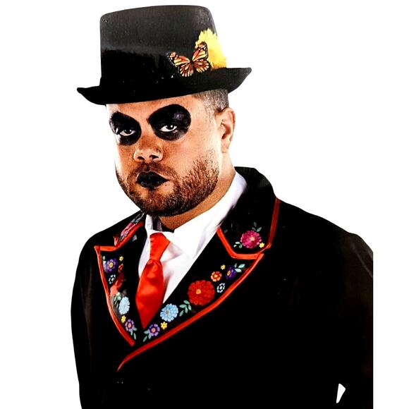 Halloween Day of the Dead Costume Adult Plus Sz XXL 48-52 BLACK Jacket 3 PIECES - Picture 3 of 13